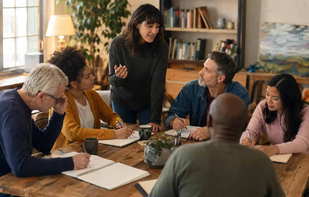 People collaborating in a bright professional environment